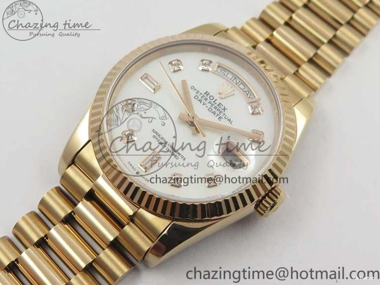 Best Bp RG Crystral 36 Edition 128239 on MOP Bracelet RG President Markers Dial Day-Date Maker White 0319